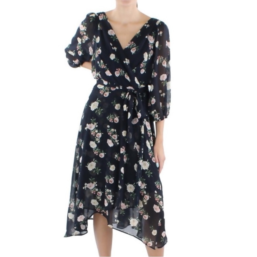 DKNY Navy Floral High Low Dress